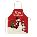 Dettaglio del grembiule natalizio in lino con motivo pupazzo di neve e fiocchi di neve - A2-Pupazzo di neve scozzese rosso / 38*47cm