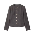 Veste en tweed gris foncé pour femme avec col rond et boutons dorés sur fond blanc - XS / Gris