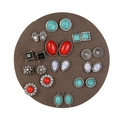 12-pair vintage metal stud earrings set featuring cat eye resin and mixed colorful stones - Bohemian 12 Pairs Set (E0245-1)