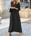 Elegantes schwarzes Kaftan-Maxikleid mit langen Ärmeln, V-Ausschnitt und Schleife - S / Oberteile / Schwarz