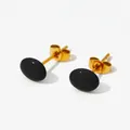 Orecchino a bottone minimalista a forma di fagiolo in smalto nero lucido e oro - Nero