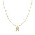 Elegant gold-plated snake chain necklace featuring a zircon-studded letter N pendant - Letter N
