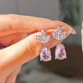Elegant 925 silver pink teardrop gemstone earrings with leaf-shaped zirconia accents - Pear-shaped Teardrop [pink Diamond] Led-91
