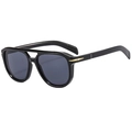 Classic black retro double bridge aviator sunglasses with gold temple accents for men - Black Frame Black Grey Lens