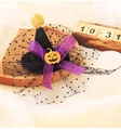 Halloween witch hat hair clip with black veil, purple bow and mini pumpkin charm - Mesh Witch Pumpkin Hat Clip