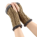 Brown cable knit fingerless gloves featuring grey faux fur trim for winter warmth - One Size / Dark Khaki 11#