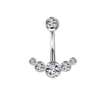 Piercing ombelico in acciaio inossidabile argento con zirconi tondi trasparenti - Stile 1