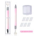 Set penna per nail art rosa con custodia e sei pezzi di cera per decorazione unghie - 1 Penna + 6 Pezzi di Cera Bianca / Sfumatura Rosa Bianco