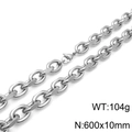 Silver stainless steel 10mm chain necklace with lobster clasp, 60cm length, 104g - Steel Color Necklace (KN236974-Z)