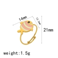 Gedetailleerde afmetingen van de gouden visring met roze emaille en specificaties - Roze en Wit Gestreepte Visstijl (TR4266)