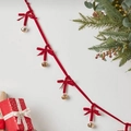 Christmas velvet ribbon garland with red bows and gold bells for holiday decoration - Bright Red Bow String