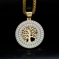 Collana Albero della Vita dorata con doppia fila di zirconi e catena a treccia - Oro (Senza catena)