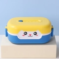 Cute yellow and blue cartoon cat lunch box with double-layer sealed compartments - Yellow Blue