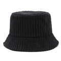 Classic black corduroy bucket hat with wide stripes for women in a street style fashion - Adjustable / Black