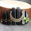 Obsidian crystal hair clip with bronze crescent moon and handmade wire wrap - Obsidian Moon Hair Clip