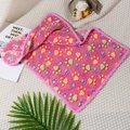 Pink coral fleece pet blanket with colorful paw prints and soft stitched edging - Pink Paw