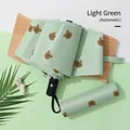 Automatic light green folding umbrella with cute cartoon bear and matching sleeve cover - 306 Automatic / Fruit Green Coffee Bear