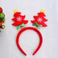 Christmas headband with red snowflake trees, stars and green bows on white plush - Tree Bowknot Style / Red