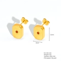 Rectangular 18K gold-plated stainless steel earrings with red center stone and sunburst - Square (599-03A) / Square Earrings (Red Rhinestone - 18K Gold Color)