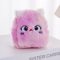 Pink plush cartoon cat coin purse with blue embroidered eyes and soft gradient texture - Pink-Purple Gradient Cat / Rose Red