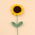 Handmade knitted sunflower with yellow petals and brown center on a green stem - Single Sunflower - Maroon - Double Leaves (7 Rings Stem Length 37cm)