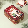 Mini Christmas tin box with red plaid pattern and Santa Claus illustration gift packaging - Christmas Candy Box Style C