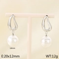 Minimalist stainless steel bow earrings with 14mm large white pearl pendant - Waterdrop Buckle Round Pearl Style (Style E Silver KE115798-GC)