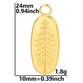 Macro view of golden stainless steel oval pendant with embossed pine tree pattern detail - Gold (Pendant Only)