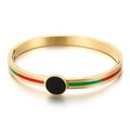 Golden titanium steel bangle featuring red and green stripes with black resin center - Gold Red Green Black Round Style (KB117431-KSP)