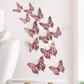 Lot de 12 autocollants muraux papillon creux en papier or rose pour décoration murale - Or rose