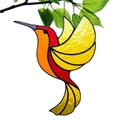 Stained glass hummingbird suncatcher hanging ornament for windows and garden decor - Yellow & Orange & Red