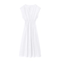 Robe longue blanche sans manches à col en V avec taille plissée et élastique - XS / Blanc
