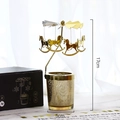 Golden rotating carousel candle holder with trotting horse pendants and black gift box - Carousel Horse-Q