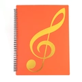 Orangefarbene A4-Notenmappe mit goldenem Violinschlüssel und schwarzer Spiralbindung - 10 Seiten (20 Seiten) / Musiknoten-Stil / Orange