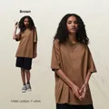 Oversized 190G heavy cotton men's t-shirt in brown color with premium thick texture - S / Brown