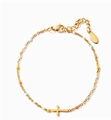 Gold stainless steel cross bracelet featuring colorful enamel beads and lobster clasp - Colorful