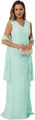 Mint green V-neck sleeveless chiffon evening gown with matching shawl and side drapes - US size 2 / Top And Bottom / Mint Green