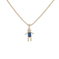 Golden robot pendant necklace featuring a rectangle blue gemstone and zircon inlay - Boy-September