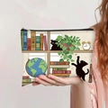 Trousse à cosmétiques en toile avec illustrations de chats et livres vintage - Chat Noir Bibliothèque Littéraire (jiaying030)