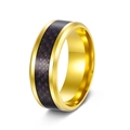 Polished gold stainless steel men's ring featuring a sleek black carbon fiber inlay - US 6 / Gold
