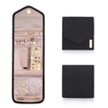 Portable black travel jewelry organizer pouch with beige lining for rings and necklaces - Black Small