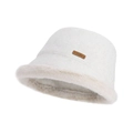 Chapeau cloche d'hiver en laine crème avec bordure en fausse fourrure et écusson - Beige