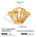 Adjustable golden shell ring in waterproof stainless steel with hollow scallop design - JDR0305017 Shell Adjustable Ring