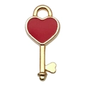 Golden key pendant with a red enamel heart for DIY jewelry and accessory making - Heart Key (17525)