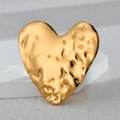 Textured gold heart-shaped stud earring with 18K gold plating and unique hammered finish - R770 Heart Hammered Texture Ring
