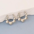 Silver stainless steel hoop earrings with textured heart pattern in a 3D geometric design - Silver Style K7-70