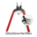Black steel flat nose pliers with red ergonomic handles and spring for DIY jewelry crafts - 155x103mm Flat Nose Pliers