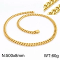 Chaîne cubaine 8mm en acier inoxydable doré pour homme, longueur 500mm, poids de 60g - Collier Doré 500x8mm