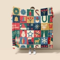 Manta navideña de franela con motivos festivos de muñecos de nieve y renos en mosaico - Estilo 1-6 (Bloques de colores de Navidad)