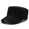 Berretto piatto nero da uomo con ricamo SPORT 3D di alta qualità e visiera in cotone rigido - Stile ricamo SPORT / Nero SPORT